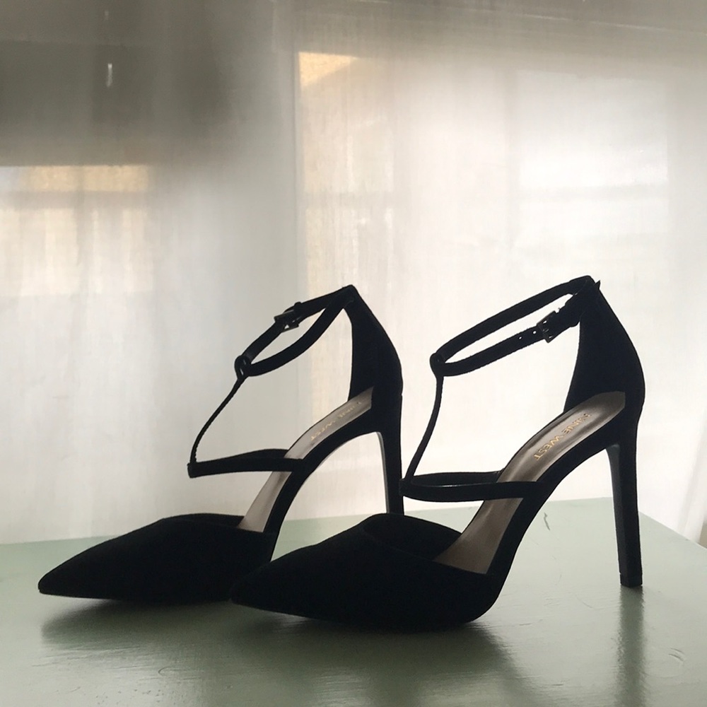 Nine West Black Suede Strappy Pumps